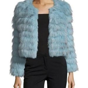 Fawn Silver Fox And Rabbit Fur Jacket in Icy Aqua
